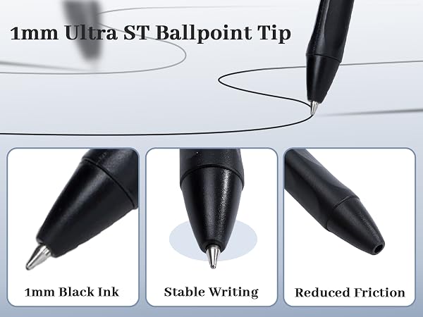 100 packs black Retractable ballpoint pen 1.0 mm black ink pen Smooth Writing No-Smear