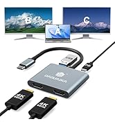 USB C to Dual HDMI Adapter, 4K@60Hz Single Display, 4K@30Hz Dual Monitors, 100W PD Charging, USB ...