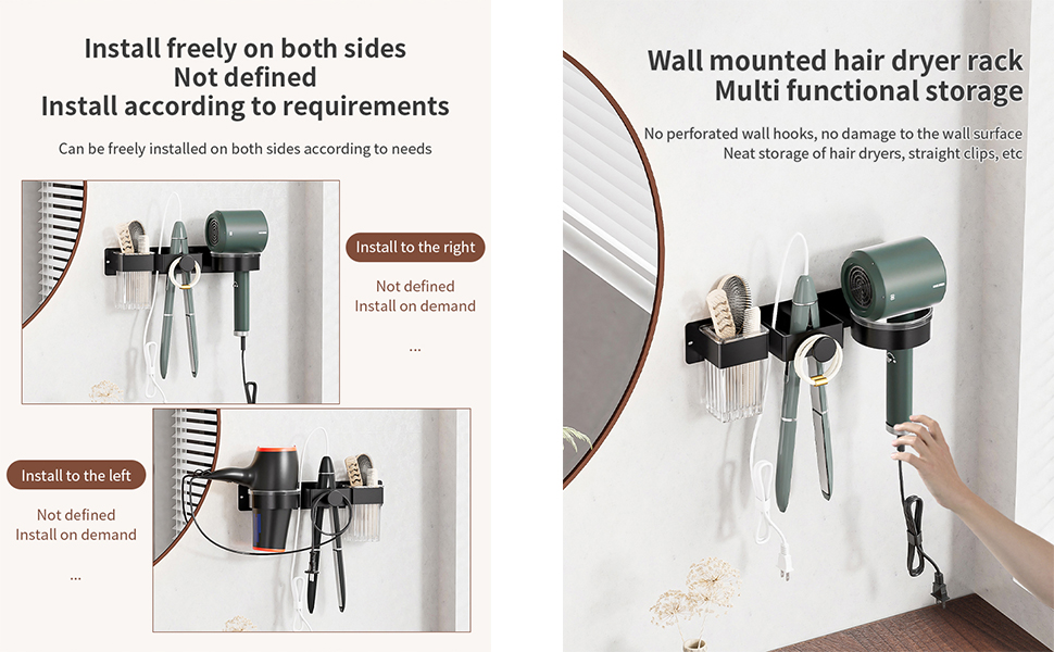 Wall Mounted Hair Dryer Holder,Metal Organizer with Storage for Flat Iron,Comb,Hair Accessories