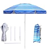 LOTTAFUN 6.5ft Beach Umbrella - Heavy Duty Wind Resistant UV 50+ Portable Sun Shade with Sand Anc...