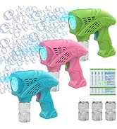 Panamalar 3 Packs Bubble Guns for Kids, Bubble Machine 5000+ Bubbles Per Minute with 3 Bottle Sol...