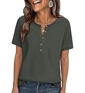 PRETTYGARDEN Waffle Knit Tops for Women Short Sleeve Henley Shirts 2026 Summer Blouses Dressy Cas...
