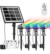 CLY Solar RGB Spotlights Outdoor Garden 4 in 1, Remote Solar Garden Floodlight Solar Landscape Sp...