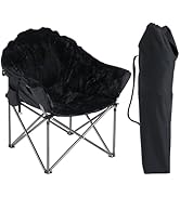 LET'S CAMP Portable Camping Chair, Oversize Moon Round Saucer Chair Outdoor Folding Chair with Cu...