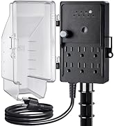 SURAIELEC Outdoor Power Stake Light Timer, Dusk to Dawn, 6 Electrical Outlet Power Strip Weatherp...