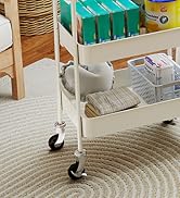 3 Tier Rolling Cart Metal, Snap-Together Utility Cart on Wheels, Heavy Duty Storage Cart with Loc...