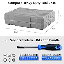 small heavy duty tool case and full size screwdriver bit and handles
