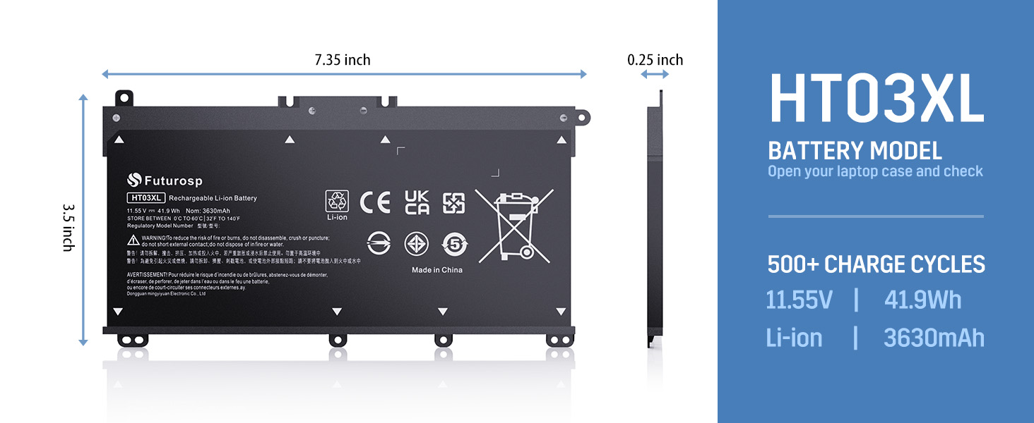 HT03XL battery model: 11.55V 41.9Wh 3630mAh