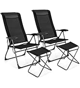 GYMAX Folding Camping Chair, Patio Recline Chair with Ottomans with 7-Level Adjustable Backrest &amp;...