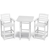 SERWALL Balcony Adirondack Chairs and Table 3 Pieces Set, Adirondack Bar Height Chairs Set of 2 a...