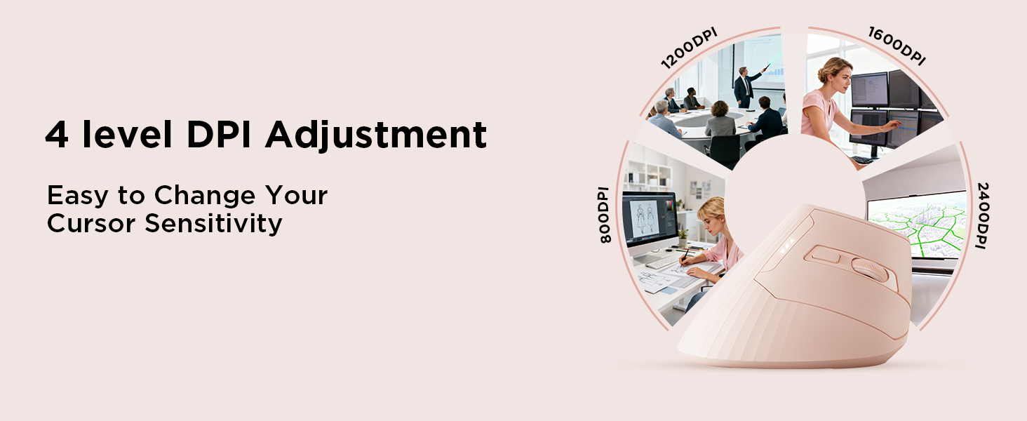 Uineer Ergonomic Wireless Mouse Pink