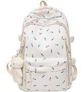 MININAI Cute Floral Printed Backpack for Women Preppy Kawaii Aesthetic Laptop Bookbag Coquette Wo...