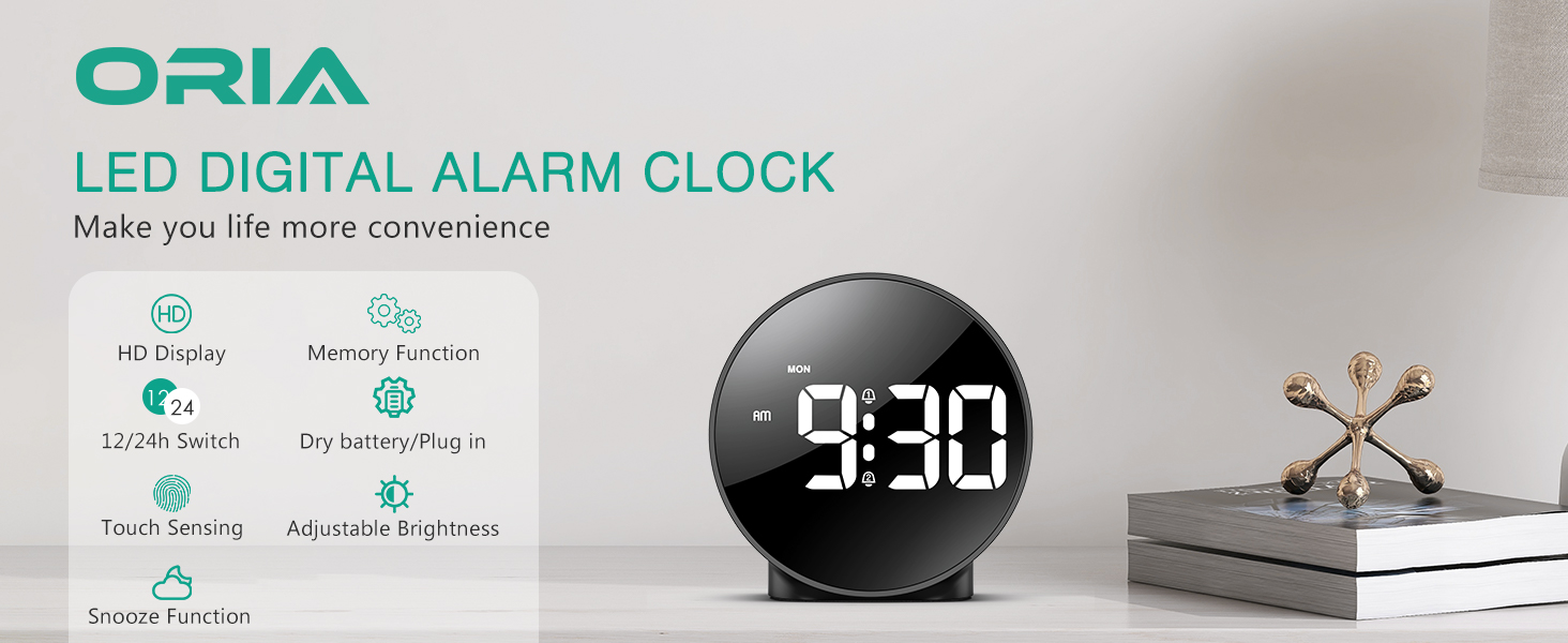 ORIA Digital Alarm Clock, (New Version) HD LED Display Digital Alarm Clock