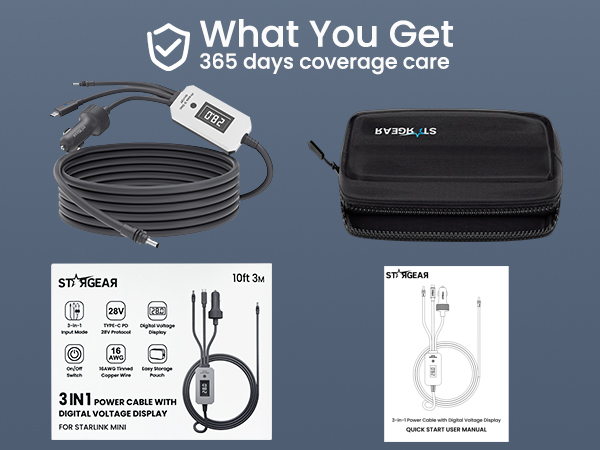 Starlink Mini 3 in 1 Power Cable with Digital Voltage Display