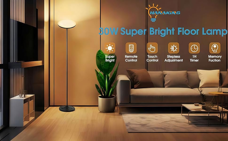 Floor Lamp with Remote Control, Stepless Adjust Color Temperatures and Brightness