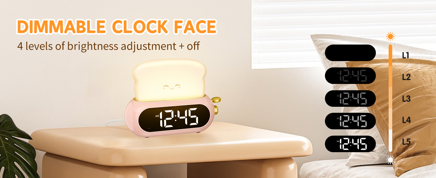 Bedside Alarm Clocks with 5 Adjustable Brightness