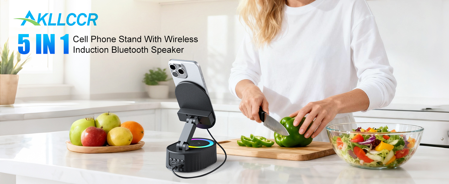 purple cellphone stand with bluetooth speaker