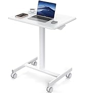 DUMOS Small Standing Desk Mobile Portable Rolling Laptop PC Table on Wheels Adjustable Height Com...