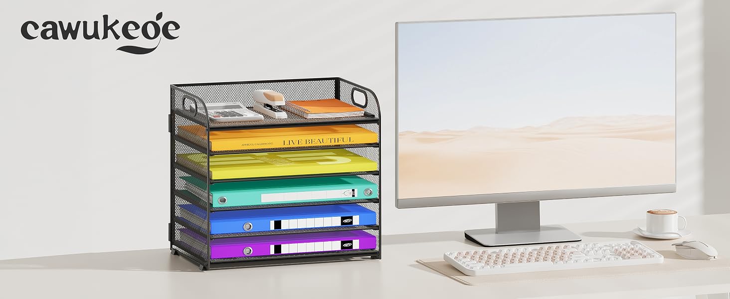 This desk organizer offers extra-large storage capacity with limited desk space.