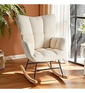 DUMOS Rocking Chair Nursery with High Backrest, Teddy Upholstered Indoor Reading Glider Chair wit...