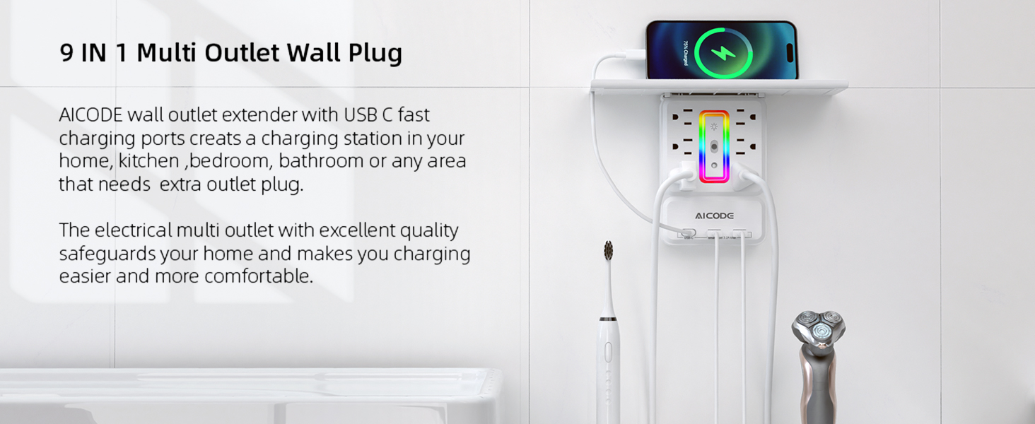 9 in 1 multi outlet wall plug