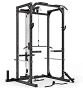 Synergee Power Rack Cage with Pulley System, J-Cups, Safety Arms, Pull Up Bar, Landmine &amp; T Bar, ...