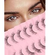 Eyelashes Natural Cat Eye Lashes 15mm Wispy Eyelashes Flared Fluffy Strip Lashes 0.1MM Thin Band ...