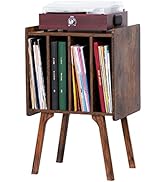 LELELINKY Record Player Stand,Vinyl Record Storage Table with 4 Cabinet Up to 100 Albums,Mid-Cent...