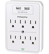 Multi Plug Outlet, Surge Protector, POWSAV USB Wall Charger with 2 USB Ports, 6-Outlet Extender a...