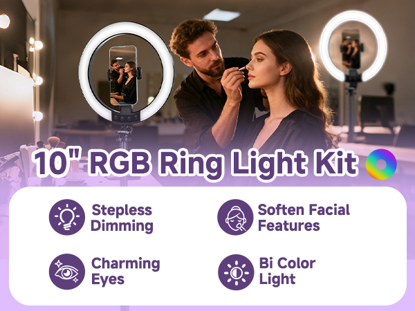 Kalofaye 10&amp;#34; Ring Light with Stand 74&amp;#39;&amp;#39; Tall &amp;amp; Phone Holder