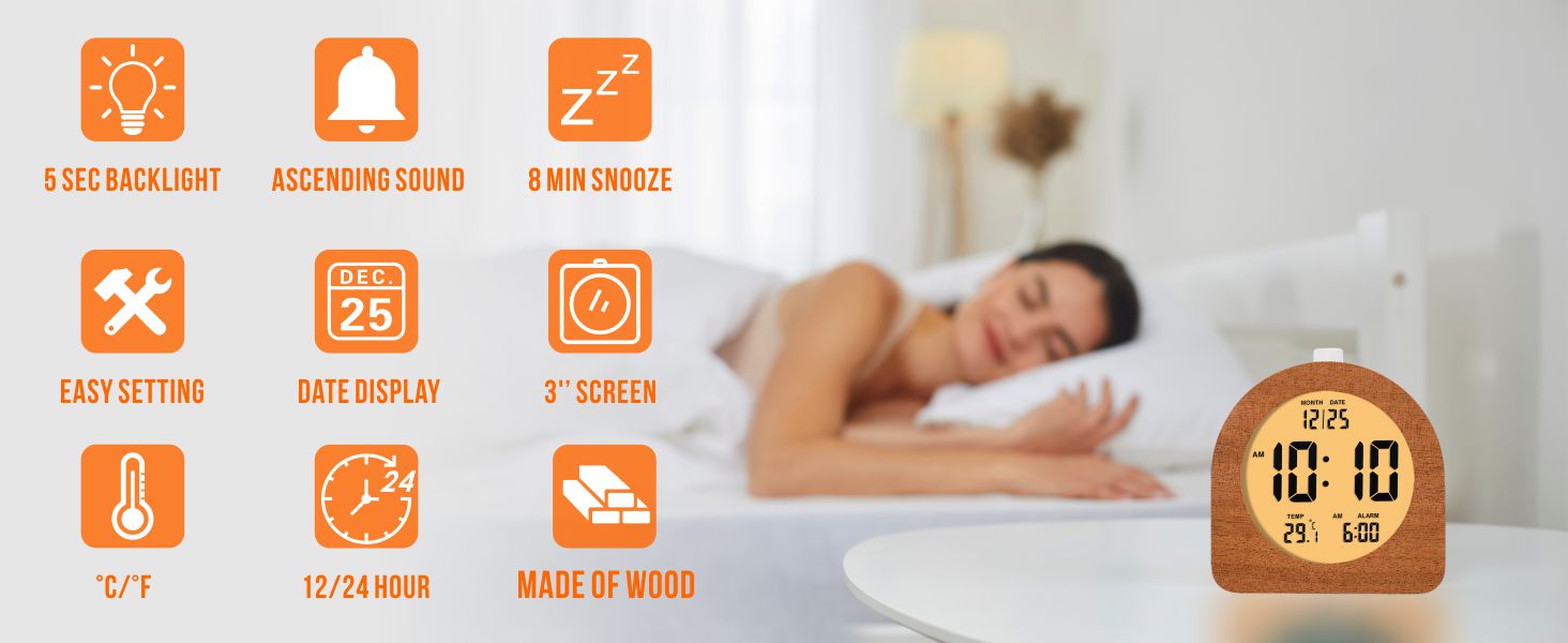wooden digital alarm clock
