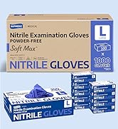 Supmedic Medical Soft Max Nitrile Exam Gloves, 1000 Pcs Powder-Free Latex-Free Food Safe Clean D...