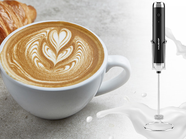 Black Handheld Cordless Milk Frother Set with Stand (US PKG)