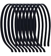 10 Pack 7MM Plain Black Satin Cloth Fabric Covered Thin Slim Metal Headband Wire Hairband Elastic...