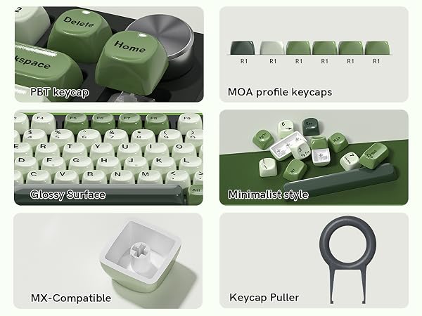 Matcha Green PBT Keycap Set,Glossy Custom Keycaps Ceramic Style, Dye Sublimation MOA Profile