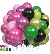 60PCS Black Pink Green Balloons, Hot Pink Dark Light Green Black Latex Balloon, Metallic Red Witc...