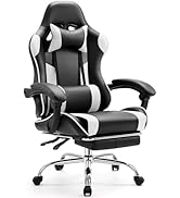 Sweetcrispy Video Game Desk Chair - Ergonomic Computer with Footrest and Comfy Lumbar Support, PU...