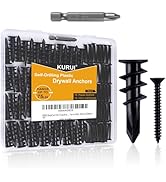 KURUI Black Self Drilling Drywall Anchors, 140PCs #8 Dry Wall Anchors and Flat Head Screws Kit, 7...
