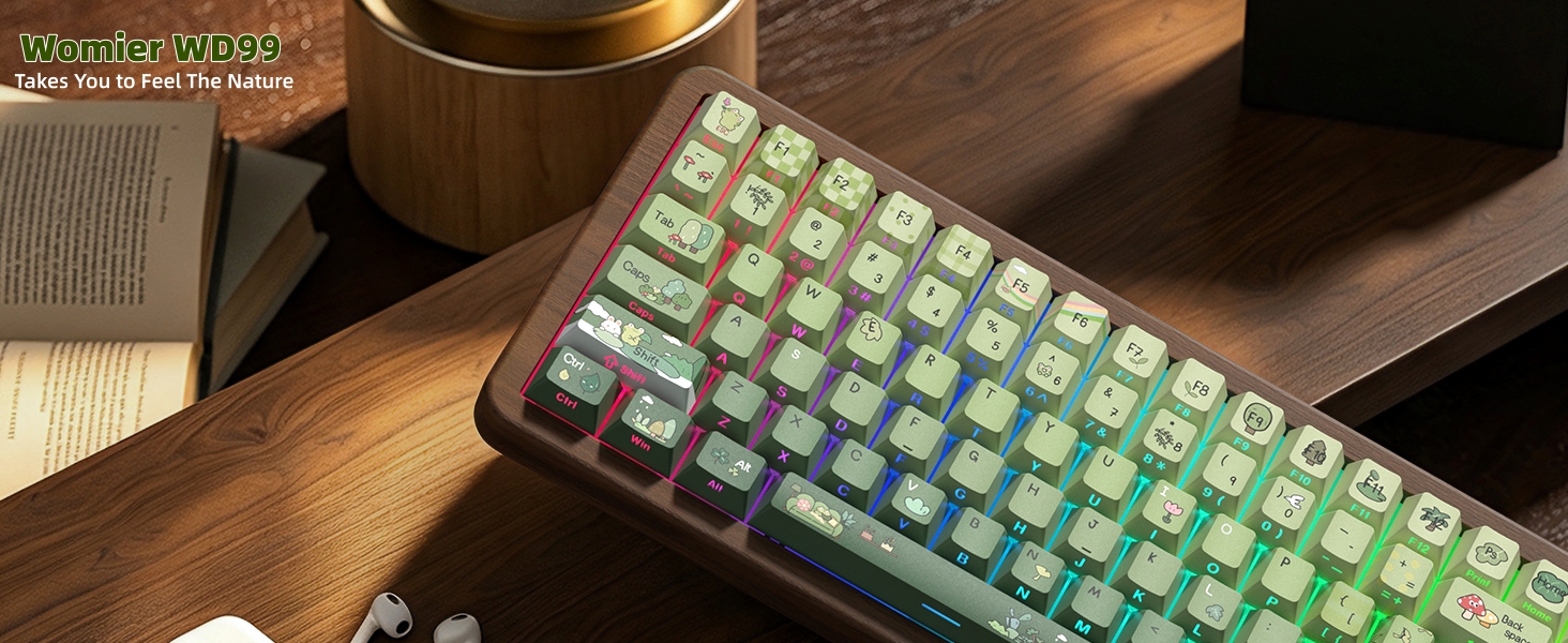 98% Wood Creamy Keyboard with Number Pad, Wireless Frog Keyboard Mechanical Gaming Keyboard