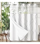 AmazerBath No Hook Shower Curtain and Liner Set, Shower Curtain with Liner and Hooks Built-in Les...