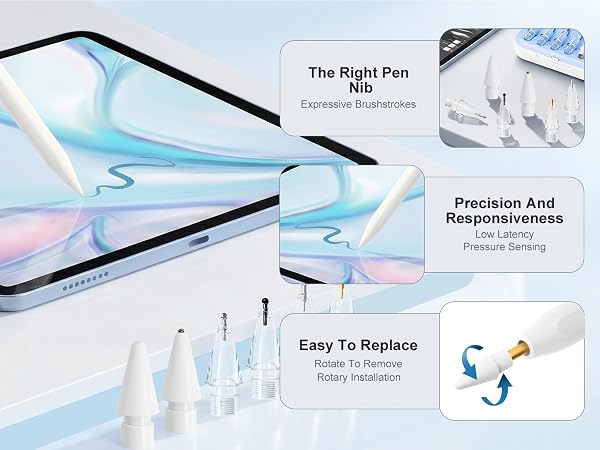 Replacement Tips for Apple Pencil Pro/USB C/2nd Gen/1st Gen Tips with Storage Box