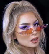 LASPOR Fire Flame Sunglasses for Women Men Retro Wave Rimless Glasses Vintage Fire Shape Gold Met...