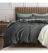 Bedsure Waffle Comforter Set Queen, Charcoal Soft Bedding, Waffle Weave Bed Set, 3 Pieces, 1 Comf...