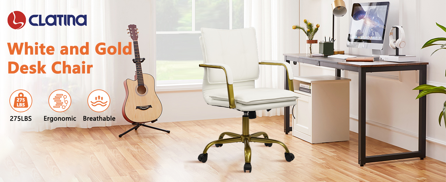 White and Gold Desk Chair