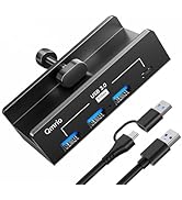Qmrio USB Hub 3.0, Clamp USB Hub with Extra Power Supply Port 3 USB-A Data Ports, USB-C Port (Black)