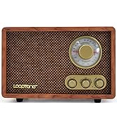 LoopTone AM FM Classic Retro Radio with Bluetooth Speaker,Vintage Wood Table Radio with Treble Ba...