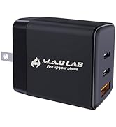 M.A.D LAB 65W GaN Fast Charger – 3-Port USB C Charger Block, Compact Travel Adapter, Swappable Pl...