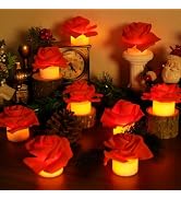 SupBri 12 Pack LED Tea Lights Candles with Artificial Red Rose Flowers, Romantic Flameless Batter...