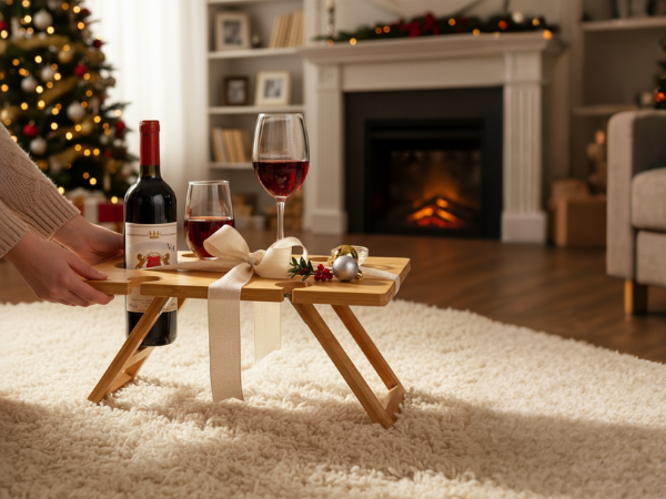 wine picnic gift, portable wine table gift, bamboo wine table present, wine table for couple gift