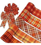 AnyDesign Fall Wired Edge Ribbon - 30 Yards 2.5 in Orange Check Plaids Fabric Ribbon for Autumn T...